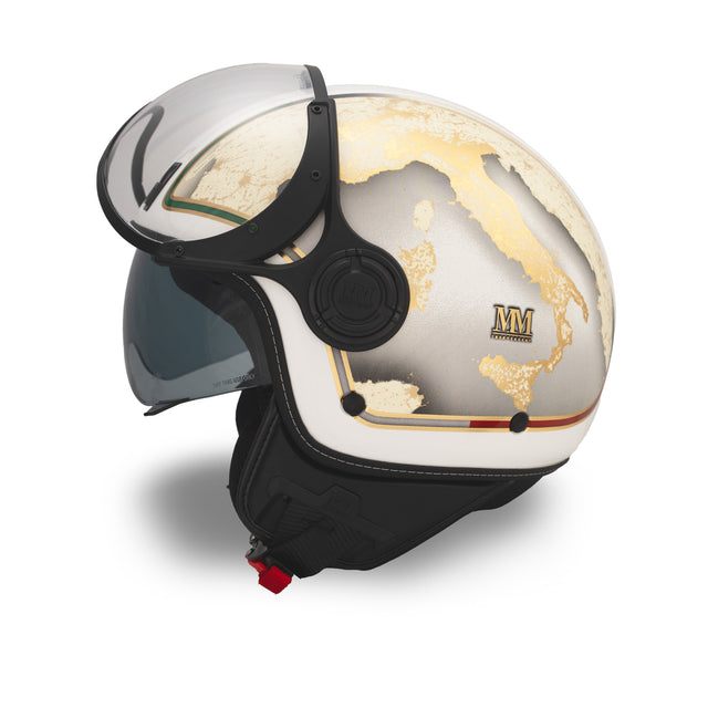 Casco jet Italia Bianco Orizzonte: elegancia luminosa e identidad italiana
