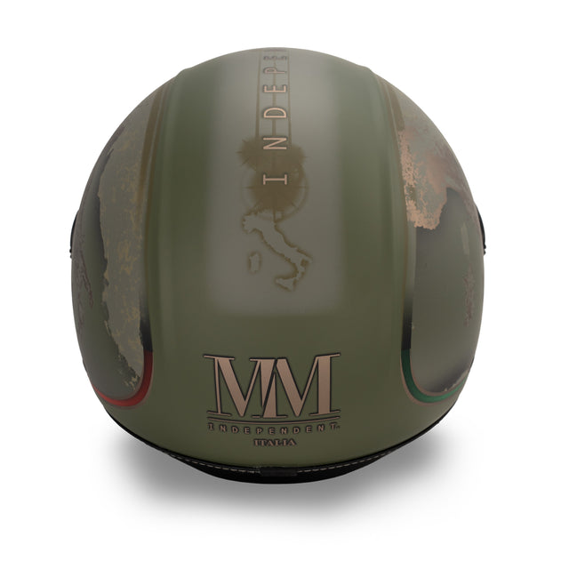 Casco jet Verde Avanguardia: acabados bronce, identidad italiana, carácter militar
