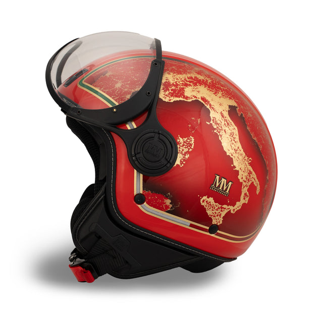 Casco jet Rosso Italia: acabados oro, identidad italiana, carácter icónico
