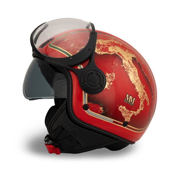 Casco jet Rosso Italia: acabados oro, identidad italiana, carácter icónico
