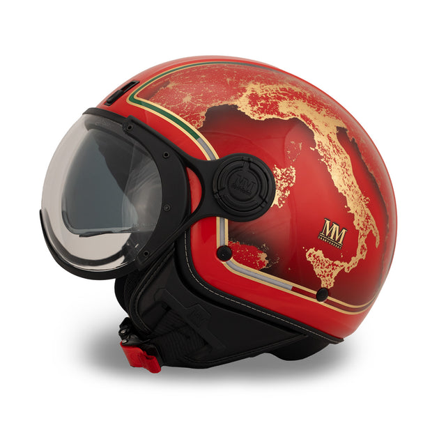 Casco jet Rosso Italia: acabados oro, identidad italiana, carácter icónico
