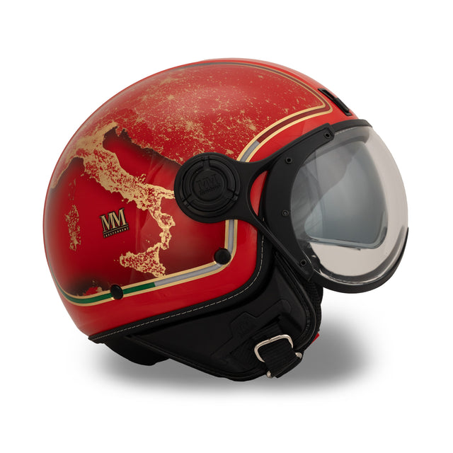 Casco jet Rosso Italia: acabados oro, identidad italiana, carácter icónico
