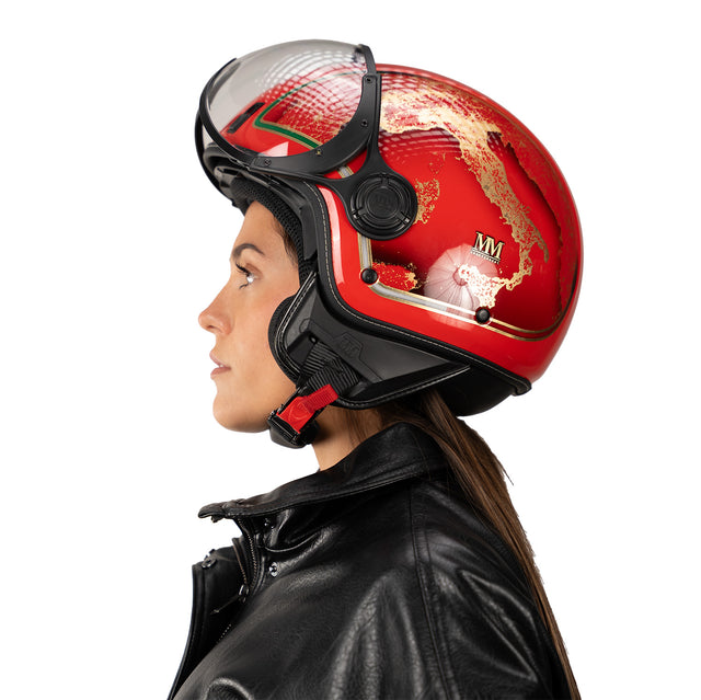 Casco jet Rosso Italia: acabados oro, identidad italiana, carácter icónico
