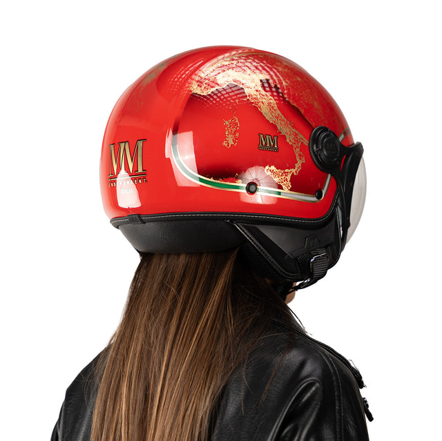 Casco jet Rosso Italia: acabados oro, identidad italiana, carácter icónico
