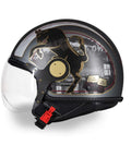 Casco jet MM Independent Torino grigio argento con toro rampante nero e dettagli oro Chrometech® - vista laterale con visiera abbassata
