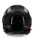 Casco jet MM Independent Turin con logo posteriore coronato e grafica dedicata alla tradizione sabauda - vista frontale con visiera abbassata