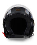 Casco jet con doppia visiera, visierino interno oscurato e calotta decorata con simboli iconici di Torino - vista frontale con visiera alzata